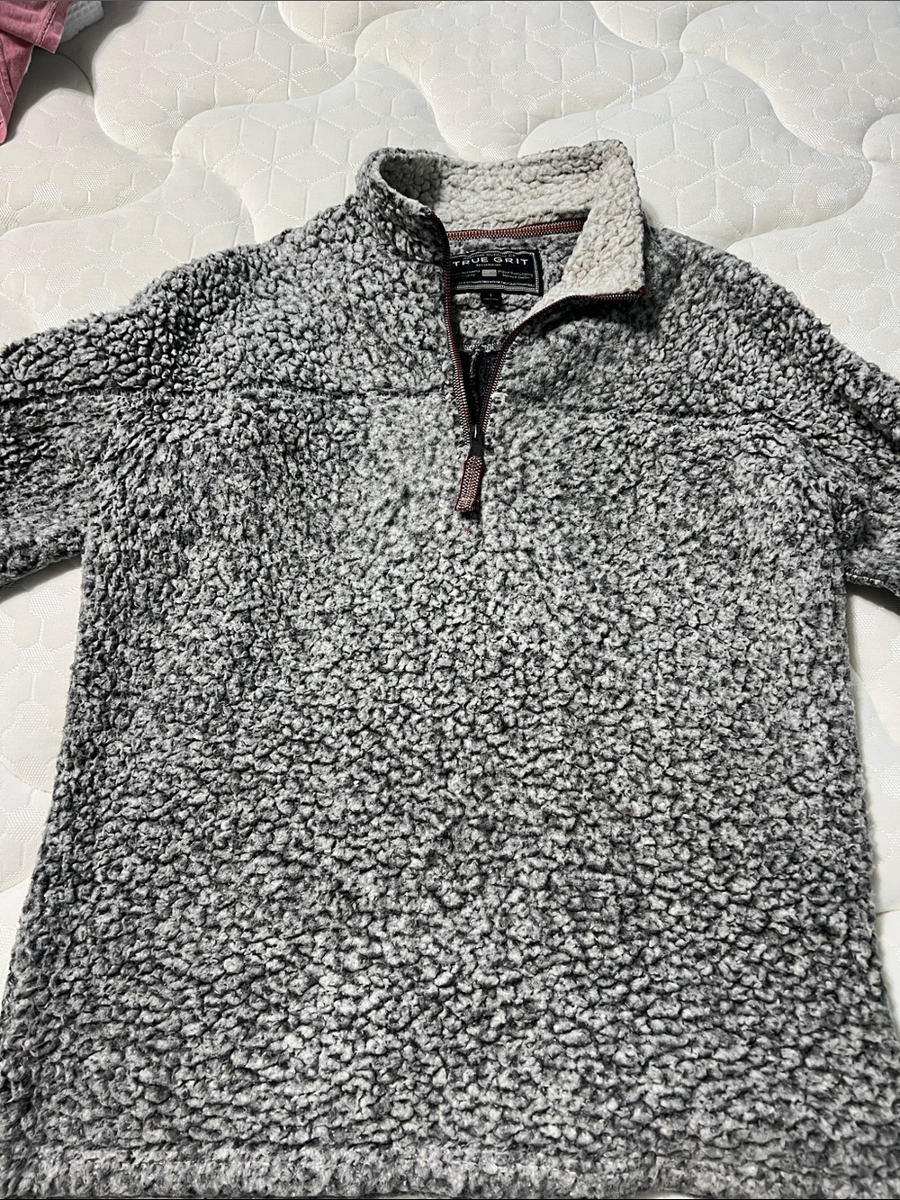 True Grit Men's Sherpa Quarter-Zip Pullover - Gray and White